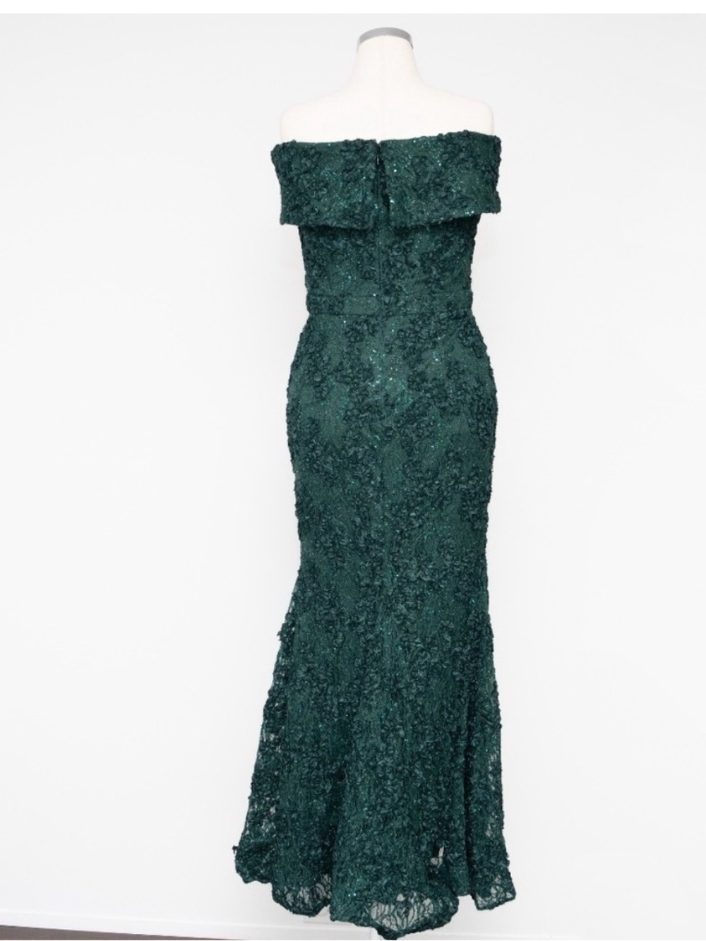 Xscape Off-Shoulder Teal Lace Evening Gown - Picture 3 of 14